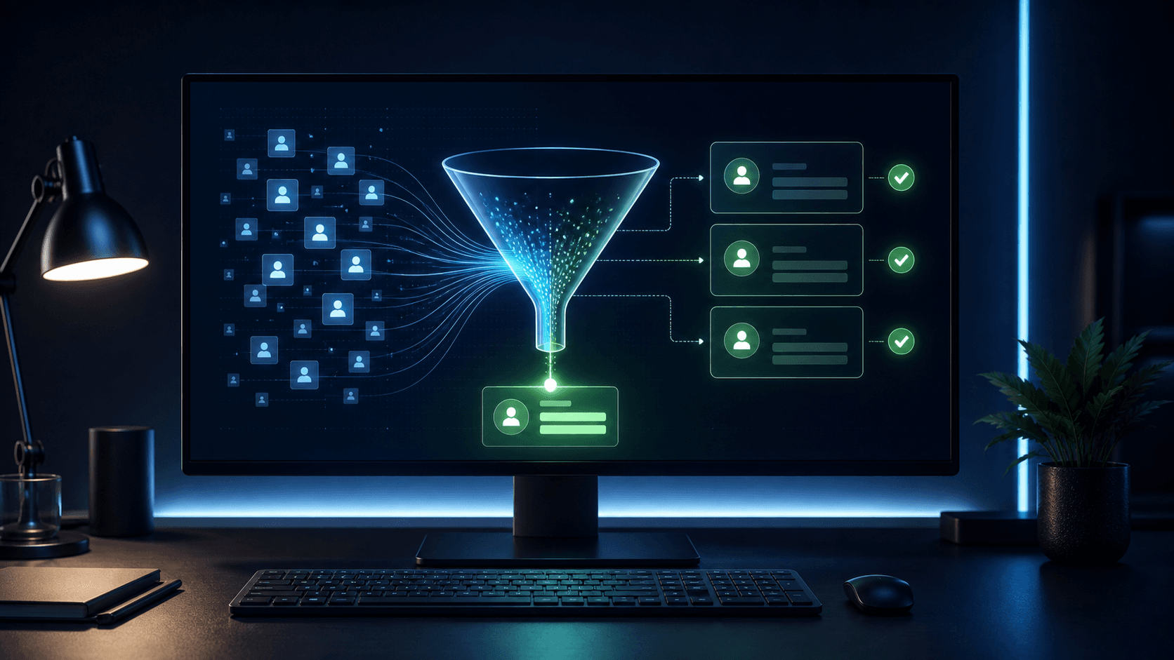 Abstrakter Website-Funnel, der Besucher in qualifizierte Anfragen sortiert