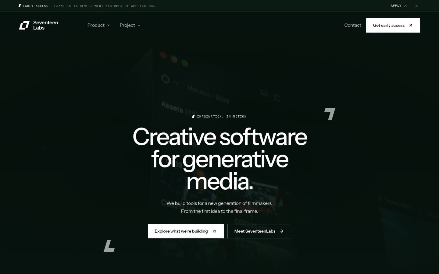 Startseite von SeventeenLabs, Projekt für kreative Software für generative Medien