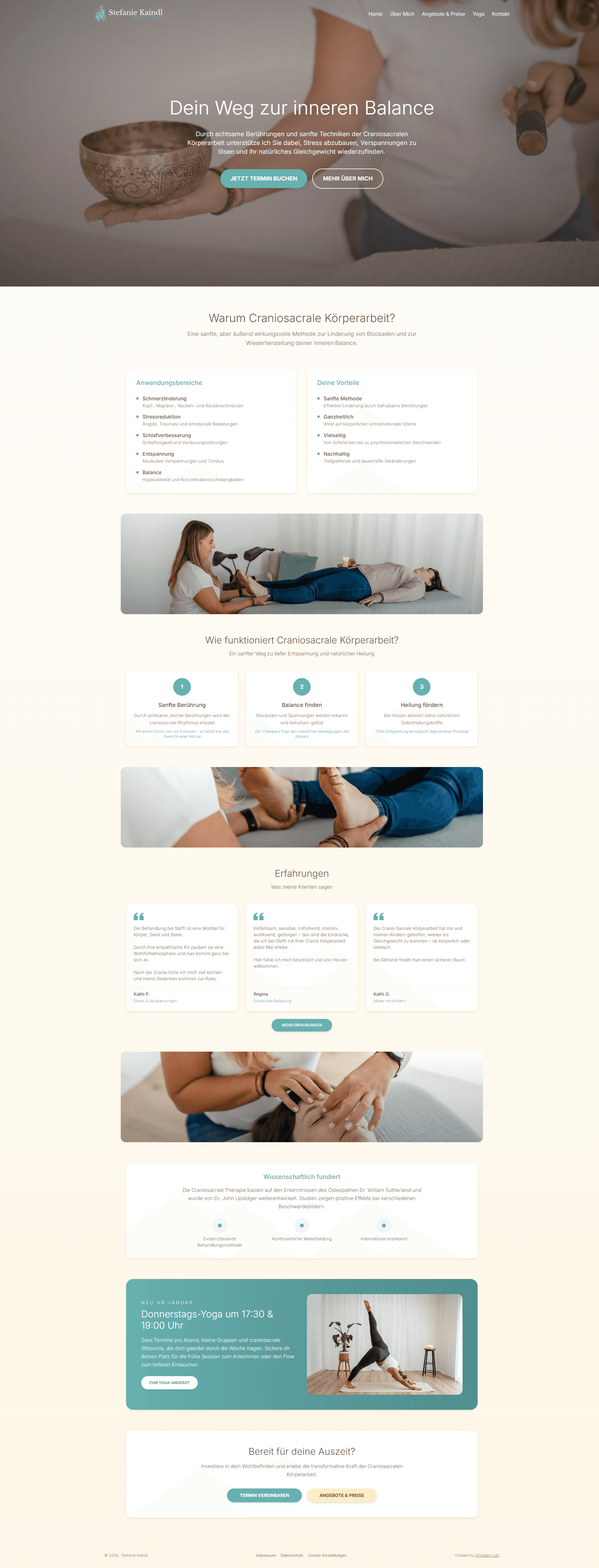 Screenshot der Website stefanie-kaindl-cranio.de